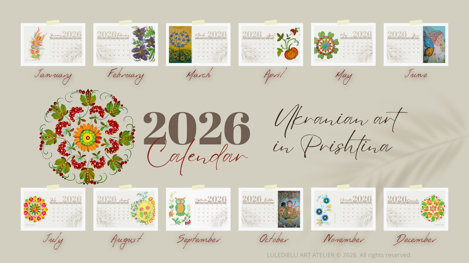 12-month overview of the 2026 Ukrainian Art calendar