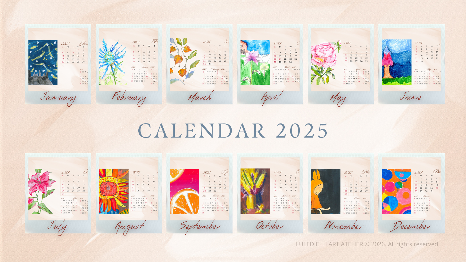 2025 student watercolour calendar sample